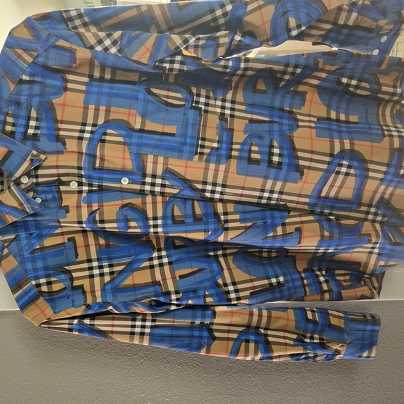 Burberry Plaid Shirt with Blue Graffiti